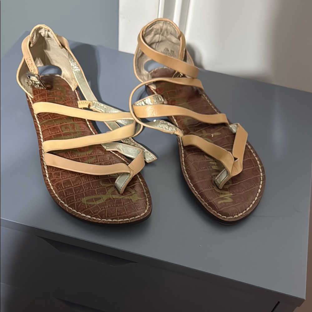 Sam Edelman Tan and Gold Strappy Sandals